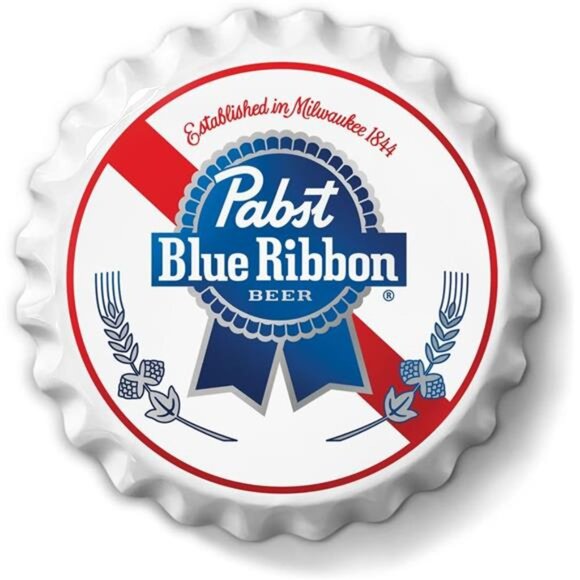 Pabst Blue Ribbon Beer Metal Bottle Cap Sign Garage Shop Bar Man Cave LARGE NEW - Picture 1 of 6